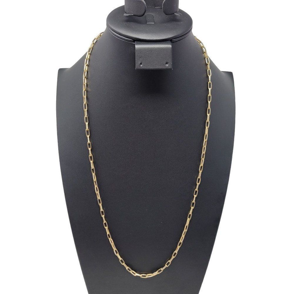 Vintage Gold Tone Paperclip Chain 30" Opera Necklace Textured Classic Jewelry